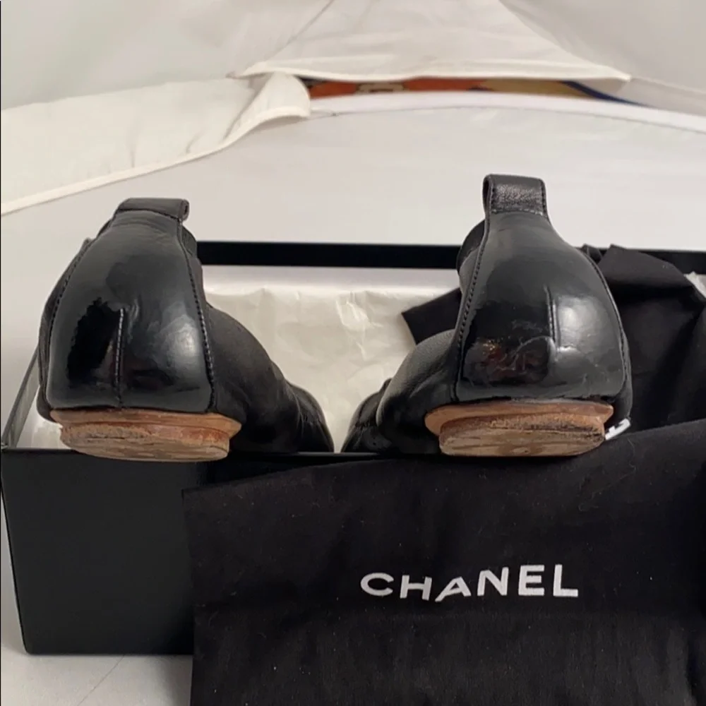 Chanel black classic elastic ballet flats 7